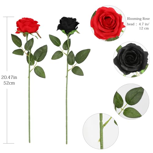 Tifuly Roses Artificial Flowers - 12 pcs Realistic Long Stem Fake Roses Mashup Style Silk Roses for DIY Bouquets Wedding Centerpieces Arrangements Home Party Decor(Black & Red) - color: Black & Red