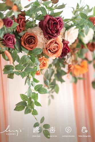 Ling's Moment 6.5FT Backdrop Flower Garland Decorations, Fall Artificial Wedding Arch Flowers, Orange Ceremony Reception Hanging Eucalyptus Rose Arbor Arrangement Outdoor Party Floral Swag - color: Or-terracotta & Orange