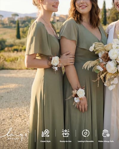 Ling's moment 2pcs Prom Wrist/Shoulder Corsage Artificial Flower, Girl/Mother Homecoming/Wedding Corsage Wristlet Décor, etc. Brown Beige - color: Brn-brown & Beige