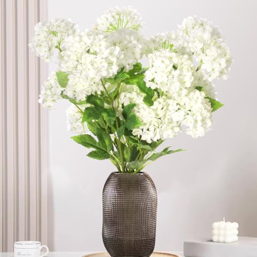 White Hydrangea Artificial Flowers, 5Pcs 26.8" Faux Hydrangea Bouquet with 4 Head, Silk Fake Flowers with Stems for Vase, Wedding Bouquet, Home Decor, DIY, Baby Shower, Centerpieces Tables Decoration - color: White