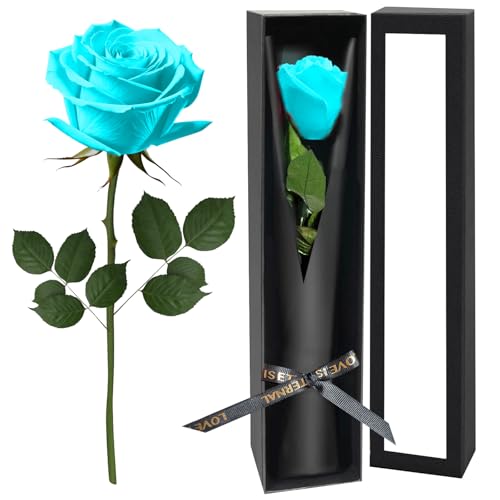 Light Blue Single Forever Roses in a Box,Preserved Flowers for Delivery,Preserved Rose Gifts for Women, Real Roses Gift, Mom Birthday Gifts, Mothers Day Flowers,Valentines Flowers - color: LIGHT BLUE-window