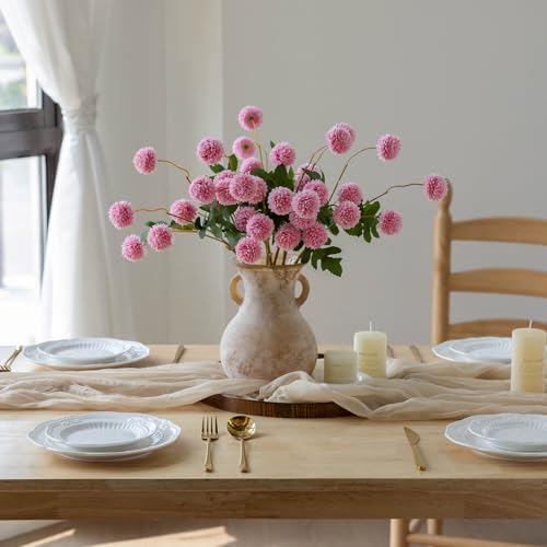 mizii 6Pcs Pink Fake Silk Pompon Mum Artificial Flowers Bulk Small Faux Chrysanthemums with Stems Realistic Floral Decorations for Wedding DIY Bouquet Centerpieces Shower Vase Home Decor (Pink) - color: Pink
