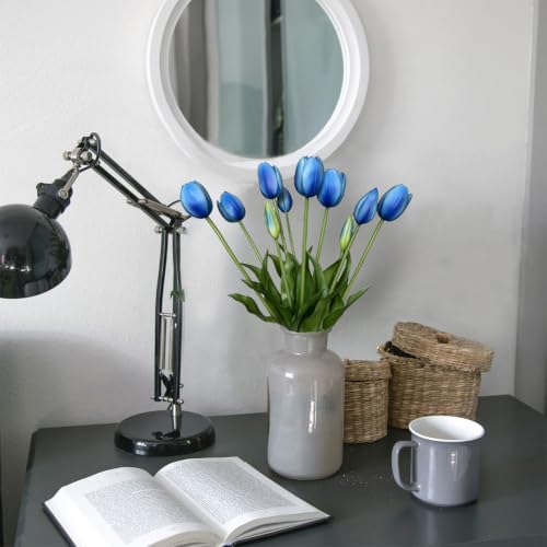 10 Pcs Fake Tulips Tulips Artificial Flowers Real Touch Fake Flowers Artificial Flower Bouquet for Home Table Party Wedding Decoration (Navy Blue) - color: Navy Blue