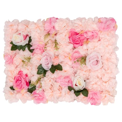 Set of 6 Artificial Flower Wall Panels, 3D Silk Rose & Dahlia Outdoor Decor, Waterproof Garden Wall Flowers for Balcony Fence, Patio, Wedding Backdrop - color: Pale Pink