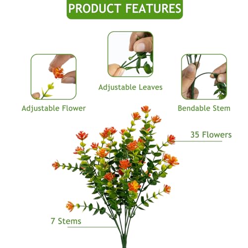Fall Artificial Flowers for Outdoors, 12 Bundles UV Resistant Artificial Outdoor Flowers, Not-Fading Plastic Faux Fall Flowers for Outdoor Planters for Home Garden Porch Yard Decor, Orange - color: Orange