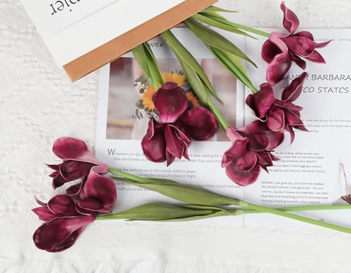 Iris Flowers Artificial Real Touch Flowers 6 PCS 18.9 in Long Stems Artificial Iris for Decoration for Wedding Bridal Home Kitchen Party(Burgundy) - color: Burgundy