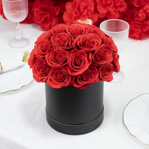 Efavormart 27pcs Red Artificial Rose Centerpiece in Luxury Black Gift Box, Prearranged Premium Silk Rose Bouquet for Table Decor and Romantic Gifting - color: Red Rose01