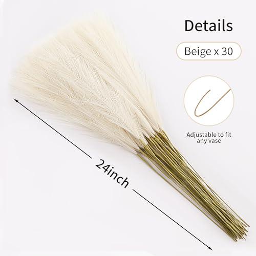 Wertuirk Faux Beige Pampas Grass - 30pcs 24 Inch Boho Home Decor, Artificial pompas Floral, Small Fake Pompous Grass for Table Centerpieces, Wedding and Baby Shower Decorations (Beige, 30 Pieces) - color: Beige, size: 30 Pieces