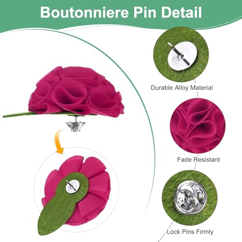 M METERXITY 12-Pack Lapel Pin for Men, Handmade Flower Brooch Button Pins for Men Suits, Formal Boutonnieres - color: Rose