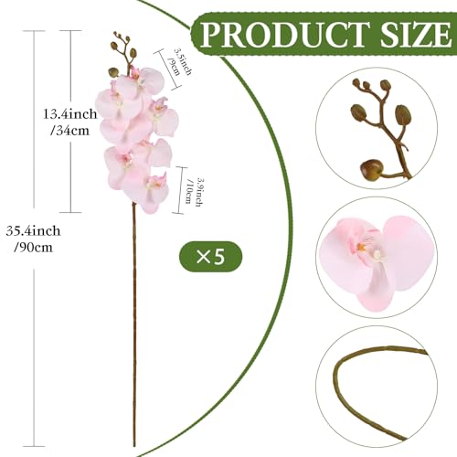 5 PCS Light Pink Faux Orchid Stems 35.4" Fake Orchids Pink Flowers Silk Orchids That Look Real for Vase for Bridal Shower Home Party Wedding Decoration (Light Pink) - color: Light Pink