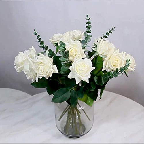 Tinsow 5 Pcs Real Touch Leaf Artificial Eucalyptus Stem Faux Eucalyptuses Wedding Bouquet Centerpiece Home Decor (Green) - color: Green