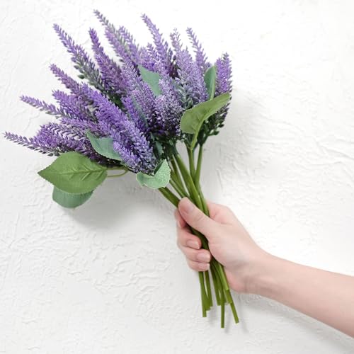 FiveSeasonStuff Dark Purple Lavender Artificial Flowers 14.6 inches 10 Stems - color: Dark Purple Lavender Bouquet