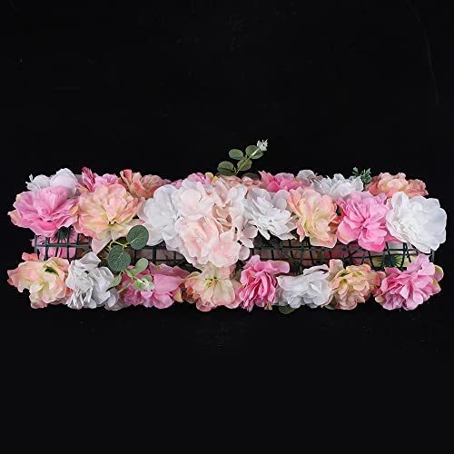 12 Pcs Artificial Flower Wall Panels 60x40cm Silk Hydrangea Wall Panel Flowers, Rose Wall Panel Artificial Flowers Wall Decor 3D Flower Wall Panel Silk Flowers - color: Champagne Powder + Eucalyptus