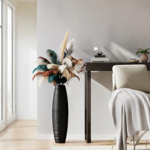 Tall Floor Vase, 27.5 inches (70cm, 2.3FT) Floor Vase Sturdy, Luxury, Textured for Decorative Branches Dried Flowers, Tall Vases for Rustic Living Room, Home Decor, Resin Black Vases - color: Black, size: 27.5 in