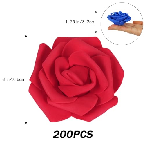 100pcs White Foam Roses Heads,3inch Blue Faux Flowers Red Artificial Rose Stemless Fake Flower Bulk for DIY Crafts,Cake Decoration Wedding,Baby Shower Flower Centerpieces(White,Red&Blue) - color: 100pcs White&red&blue