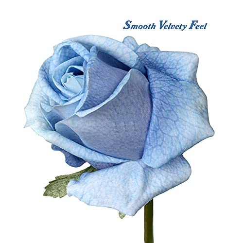 Artificial Realistic Roses Blue Flowers 24" Real Touch Silk Roses Bouquet Long Stems Rose for Flower Arrangement Fake Roses Decor for Home Party Wedding Table Centerpieces Roses Realistic - 5 Pcs - color: Blue