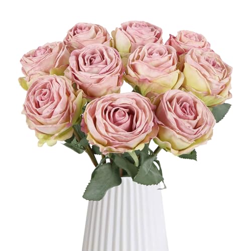 IPOPU 10PCS Light Purple Roses Artificial Flowers Vintage Fake Flowers Silk Roses with Stems for DIY Wedding Bouquet Table Centerpiece Home Party Decor(Light Purple) - color: Light Purple