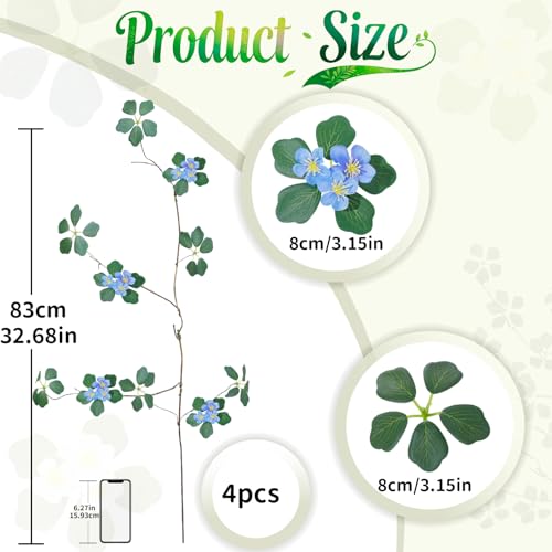 4Pcs 38.8 inches Artificial Tree Branches and Twigs Faux Plant Stems for Tall Vase, Home, Hotel, Office, Store Decor (Leaf with Blue Flowers) - color: Leaf With Blue Flowers