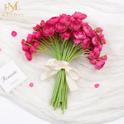 32Pcs Ranunculus Artificial Flowers Rose Red - Faux Silk Mini Peonies for DIY Wedding Bouquet, Home Decor, Bridal Shower Centerpieces - color: Rose Red