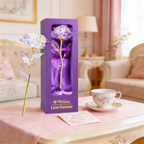 Birthday Gifts for Women Mom,Forever Rainbow Rose Flower For Delivery Prime | Christmas Rose Gifts For Women Mom,Purple Artificial Flowers Rose Gift For Women Her,Anniversary,Valentines,Stocking Stuffers - color: Colorful