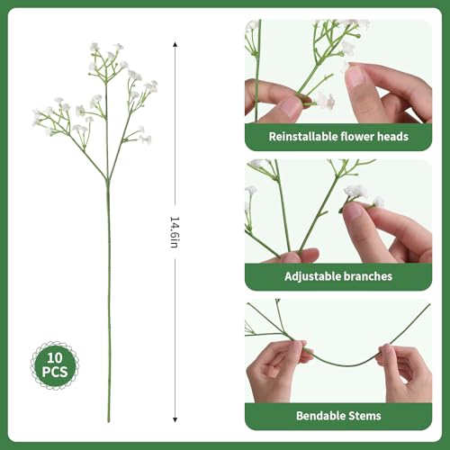 120 Pcs Mixed Artificial Eucalyptus Leaves Stems Bulk,Baby Breath Artificial Flowers Bulk with Eucalyptus Leaves Greenery Stems for DIY Bouquets Wedding Floral Home Decor (Green+White-120pcs) - color: Green+white-120pcs