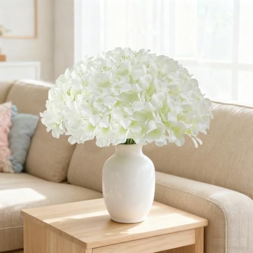 White Hydrangea Artificial Flowers Bulk, 40 Pcs Faux Hydrangea Flowers Heads, Artificial Fake Silk Hydrangea Flowers with Stems, White Flowers Artificial for Decoration Wedding Décor - color: White, size: 40 Pcs