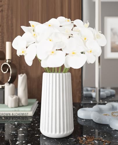 White Orchids Artificial Flowers 6 Bouquets 18 Heads Real Touch Faux Orchid Fake Flowers Bouquet for Vase Table Centerpiece Home Wedding Party Garden Decoration(White) - color: White