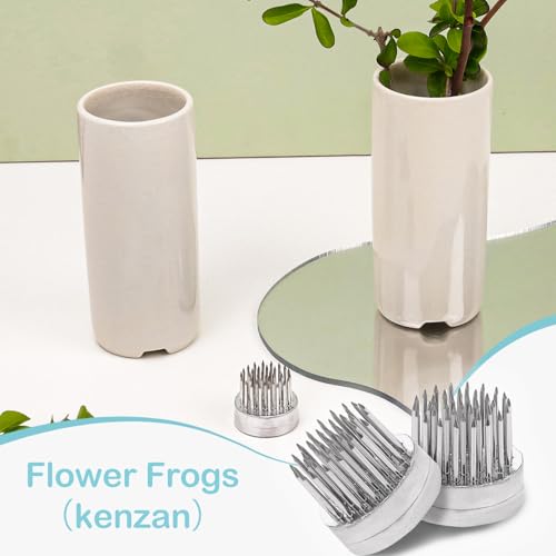 Folmywy 2 Pack Ceramic Ikebana Vase Kit Flower Frog White Small Vases Flower Stem Holder with 0.91 Inch Kenzan for Valentine's Day Dining Table Restaurant Dresser Bookshelf Home - color: 2 Pack