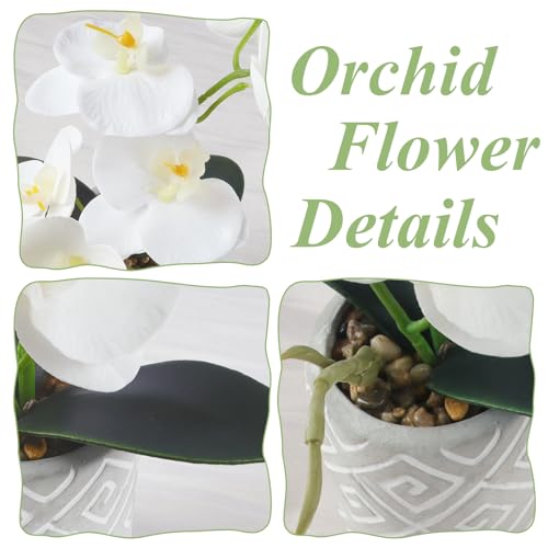 Artificial Orchids Flowers in Pot, Real Touch Faux Orchids Flowers with Vase Small Fake Orchids White Potted Plants for Table Centerpiece Office Room Wedding Kitchen Decoration