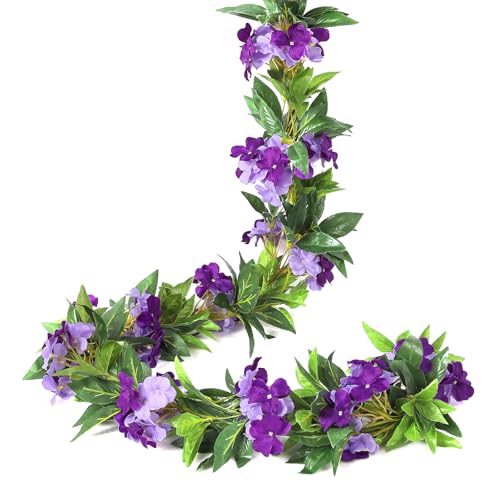 Floweroyal 4 Pack Artificial Flower Garlands 15.8FT Fake Impatiens Vines Silk Flowers Hanging Impatien Ivy for Wedding Arch Party Home Garden Wall Decor (Purple) - color: Impatiens-purple, size: 4pcs