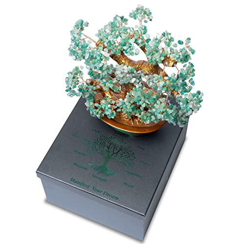 Natural Aventurine (1,251 Gemstone Count) Chakra Crystal Tree with Healing Properties - Home & Office Bonsai Feng Shui Money Tree Decoration for Luck, Success and Intelligence - 14" - color: Aventurine
