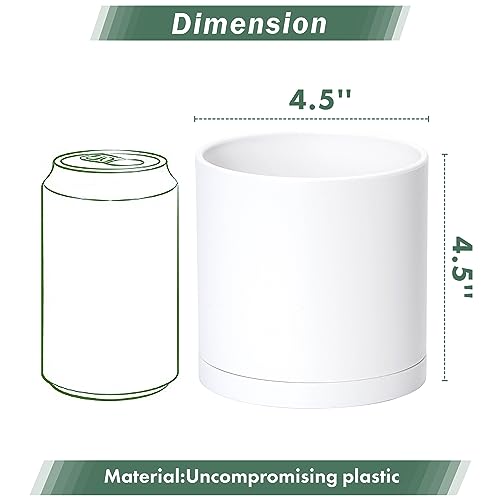 D'vine Dev 2 Pack 4.5 Inch Modern Plastic Plant Pots, Small Garden Planters for Plant with Drainage Holes and Saucers, White Color, 74-Z-F-1 - size: 4.5"