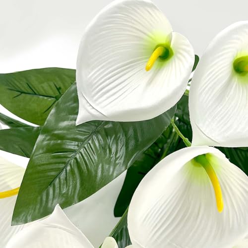 SNAIL GARDEN 18 Blooms Artificial Calla Lilies with Leaves, 22in/56cm Fake Flowers for Wedding Bouquet with Rotatable Flower Heads, White Artificial Flowers for Centerpiece, Home Décor