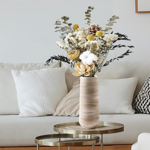 ALMA White Vessel 13 Inch Tall, Large Floor Vase for Wedding and Housewarming|Ceramic Pampas Grass Vase in Minimalist Modern Home Decor, Aesthetic Room Decor, Shelf Decor - color: Cylindrical-white-13''