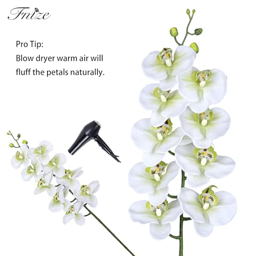 Fnize Faux Orchid Stems Real Touch Artificial Phalaenopsis Flowers Latex Petals 38 Inches 2pcs (Green White) - color: Green White