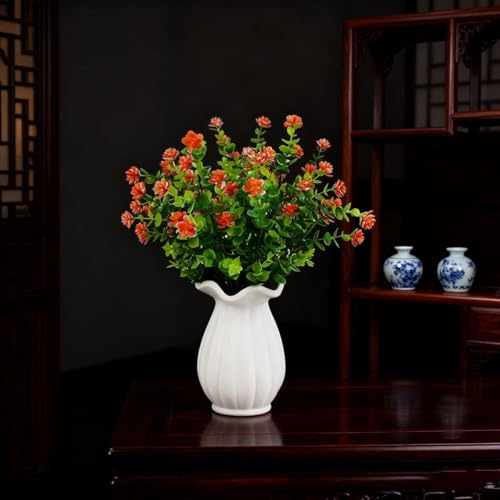 1 Pack 7-Fork Simulated Eucalyptus Roses, Green Potted Artificial Flowers, Home Decoration and Wall Decoration(Sunset Glow) - color: Sunset Glow