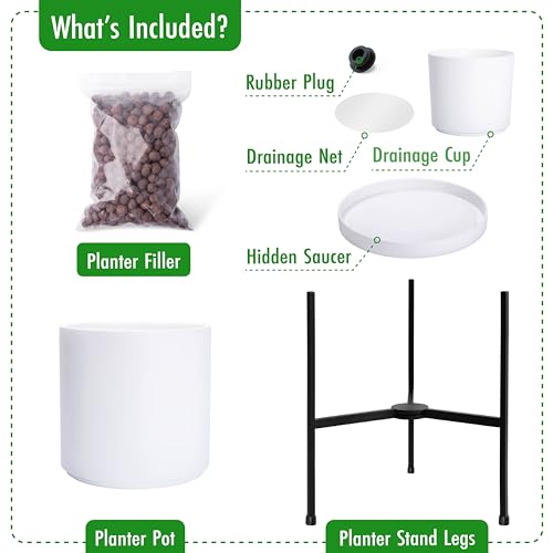 D'vine Dev Modern White Plants Pot Cylinder Planter with Heavy Duty Stand, Small 8 Inch Pot, 15 Inch with Stand Height, 96-T-A-1 - color: White, size: Small 8 Inch
