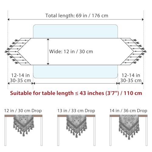 kilofly Elegant Floral Brocade Jacquard Table Runner Tassels (69 x 12 inches) - color: Blue, size: 69*12 inch