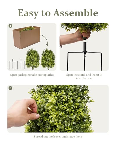 DDHS 25" Artificial Boxwood Topiary Ball Tree,2 Pack Plants Outdoor with Ground Spike UV Resistant, Fake Bushes Faux Topiary Bush Porch Garden Decor
