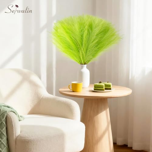 Serwalin 60PCS Pampas Grass Home Decor, 17.7Inch Light Green Faux Pampas Grass Bulk Boho Decor for Vase Filler for Home Wedding Table Centerpiece Christmas Decor - color: M Green