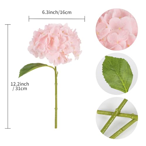 IPOPU 6PCS Real Touch Faux Hydrangea Artificial Flowers Light Pink Hydrangeas with Stems Lifelike Fake Hydrangeas for Home Table Wedding Baby Shower Party Floral Arrangements (Light Pink) - color: Light Pink