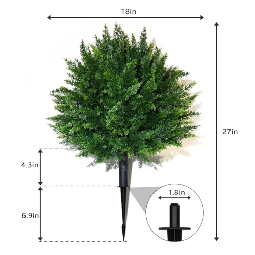 Artificial Cedar Topiary Ball Trees – Ground Spike – 16.5" – UV Resistant Faux Shrubs for Outdoor Decor, Front Porch & Garden – Evergreen Bushes for Yard, Patio, Landscaping (1)