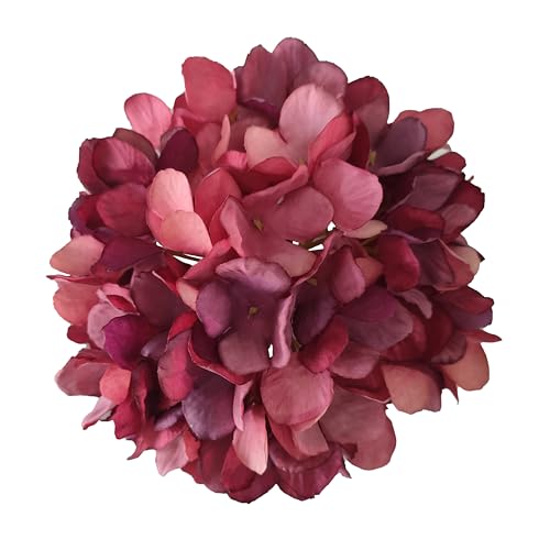 7.1''Red Hydrangea Artificial Flowers,10Pcs Artificial Silk Hydrangea Heads,81 Petals Faux Hydrangea Flowers Heads with Stems for Home Wedding Baby Shower Decor(red) - color: Dark Red