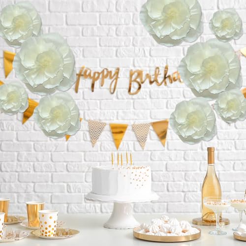 BRT Bearingshui Crepe Paper Flowers Decoration for Wall Total 9 Pcs, Artificial Flowers for Wedding Decor,Flower Backdrop Decor, Baby Bridal Shower Birthday Party, Beige 3D Wall Flowers Decor - color: Beige