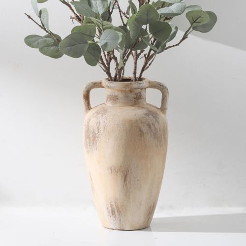 Large Ceramic Flower Vase,11.41 inch Tall Terracotta Farmhouse Rustic Vase with 2 Handles for Home Decor, Living Room Shelf Decor, Enterway, Wedding, Table Decoration - color: 103-11.4in