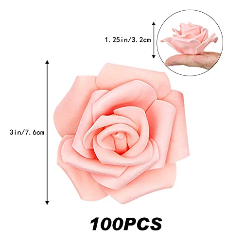 Artificial Rose Flower Heads, 100pcs Peach Roses Artificial Flower Foam Rose for DIY Wedding Bouquets Centerpieces Arrangements Party Baby Shower Home Decor (Stemless, Peach) - color: Peach, size: 100PCS
