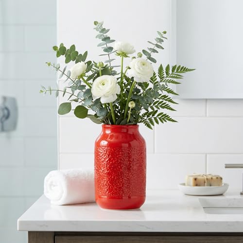 Red Ceramic Vase for Home Decor - 9 Inch Boho Modern Flower Vase for Pampas Grass, Pottery Decorative Vases for Centerpiece, Living Room, Mantle, Bookshelf, Table Decor - color: Red