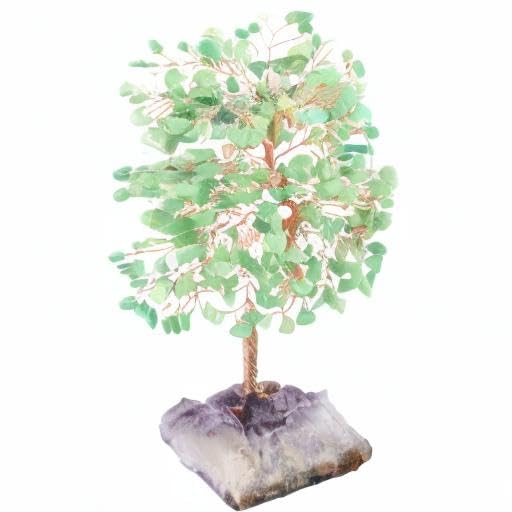 Crystal Tree of Life,Natural Green Aventurine (406 Beads Count) Amethyst Cluster Base, Positive Energy Feng Shui Gem Bonsai Money Tree Good Luck,Gift Size 8.5-9 Inches - color: Aventurine With Amethyst Cluster Base
