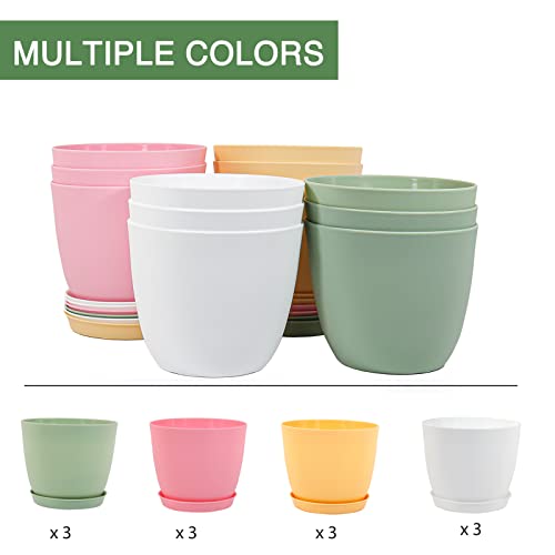 SwinDuck 6 Inch Plant Pots, 12 Pack Plastic Planters Modern Flower Pot with Drainage Holes and Saucers for All House Plants, Herbs, Flowers and Seeding Nursery, Colorful - color: Colorful