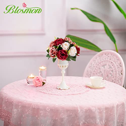 BLOSMON Wedding Flowers Centerpieces for Tables: 10 Pcs Burgundy & Dusty Rose & Creamy White Fake Roses Kissing Balls Decoration - Artificial Silk Floral Arrangements for Home Party DIY Decor - color: Burgundy & Dusty Rose & Creamy White